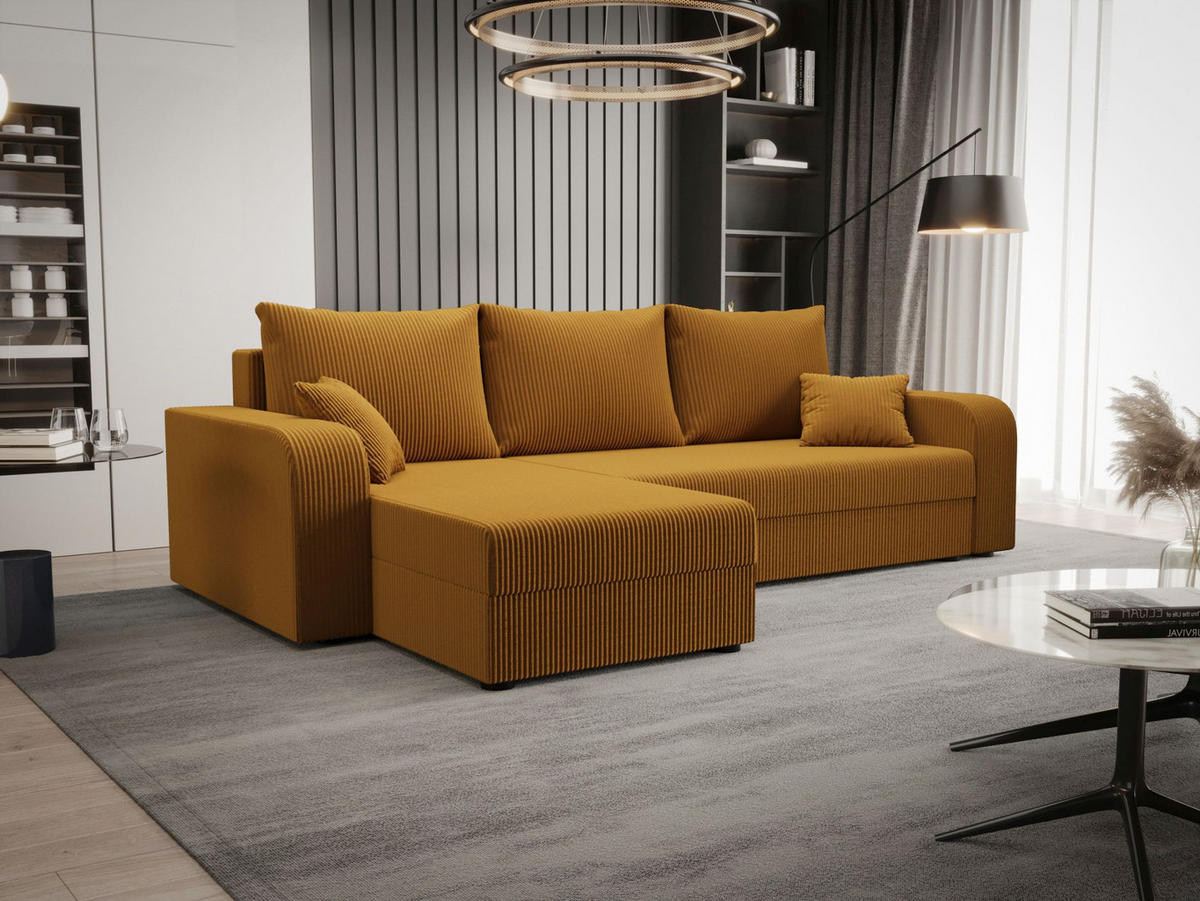 ECKSOFA HEWLET L BIS Zoom 9 Links mit Schlaffunktion - Currygelb, Textil (240/140cm) - Bedante