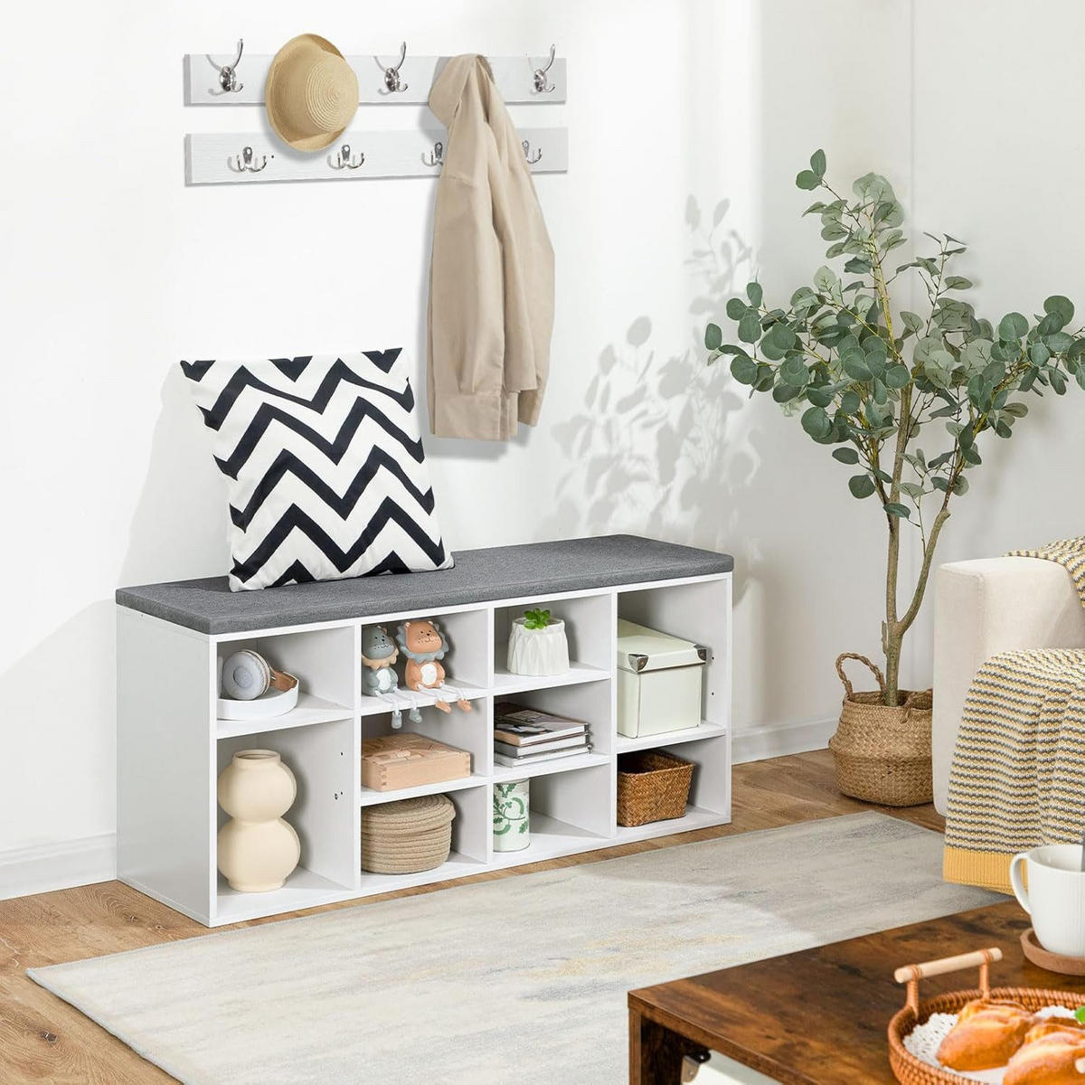 SCHUHREGAL Set Weiß Holz Wandgarderobe - Weiß, Holz (30/48/104cm) - Hoobro