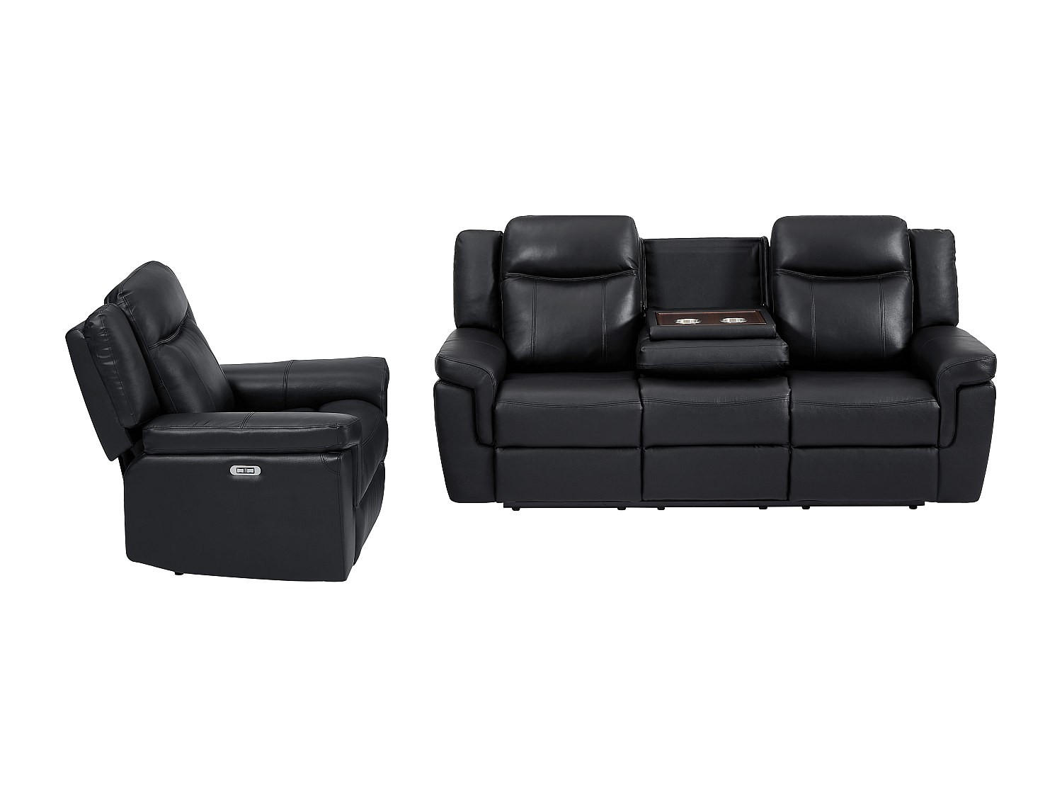COUCHGARNITUR mit Sessel - 4 Personen - Leder - Schwarz KENNETH - Schwarz, Leder (97/98/93cm) - Vente-Unique