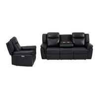 COUCHGARNITUR mit Sessel - 4 Personen - Leder - Schwarz KENNETH - Schwarz, Leder (97/98/93cm) - Vente-Unique