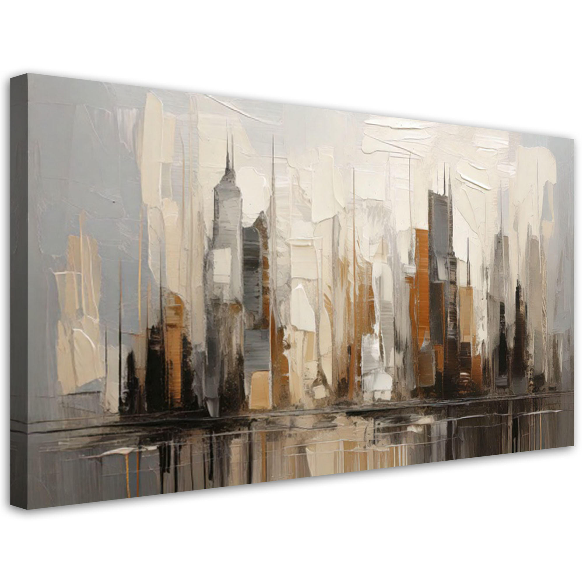 LEINWANDBILD Stadt Abstraktion Beige Gebäude 100x50cm - Beige, Textil (100/50cm) - Feeby