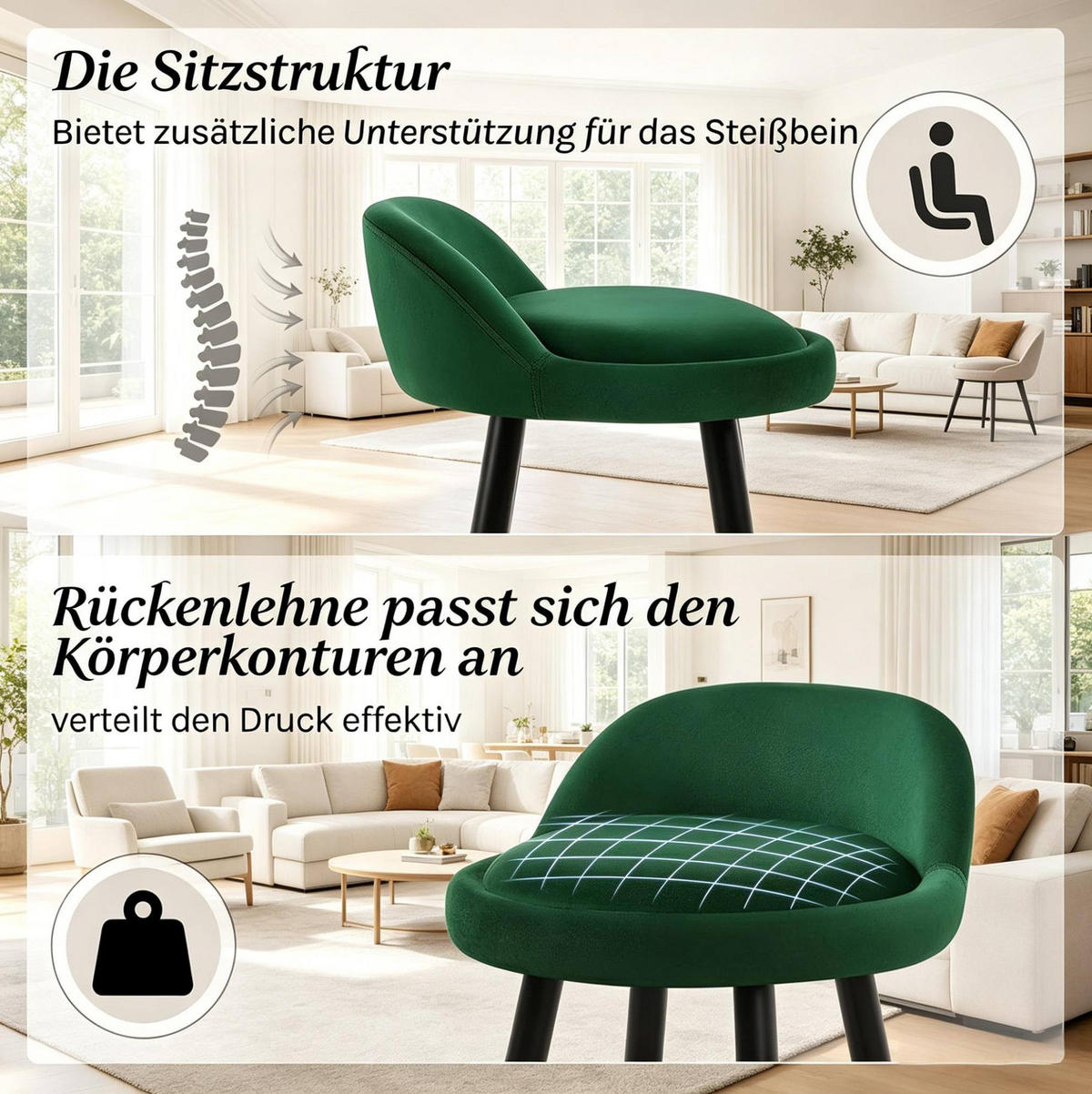 BARHOCKER mit Rückenlehne und Samtbezug Dunkelgrün - Dunkelgrün, Holzwerkstoff (36.5/78.5/36.5cm) - MIVRAY
