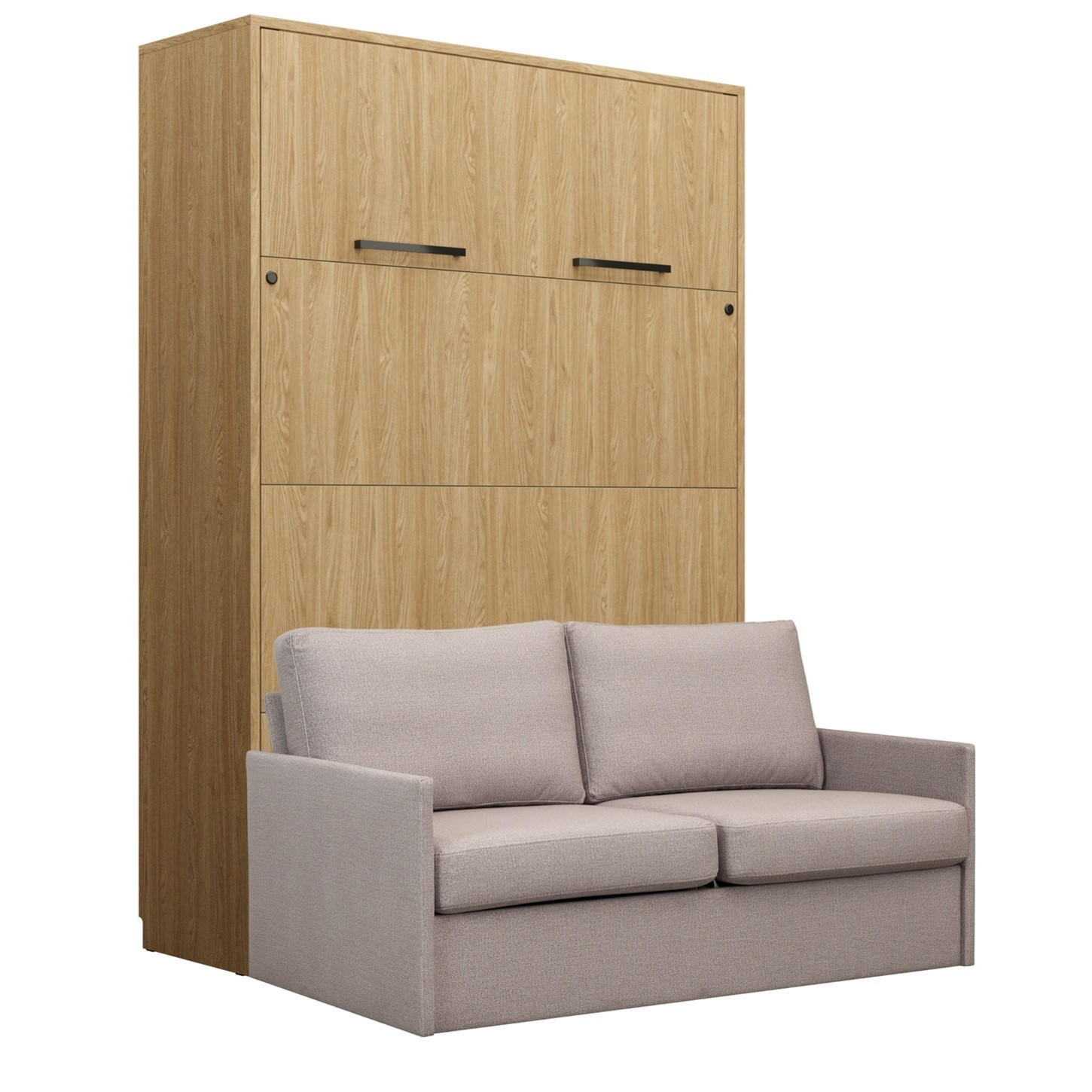 SCHRANKBETT Wandbett GN 140x200 eiche geölt mit LED & Sofa - Hellgrau - Eichefarben/Hellgrau, Holz/Holzwerkstoff (140/200cm) - QMM TraumMöbel