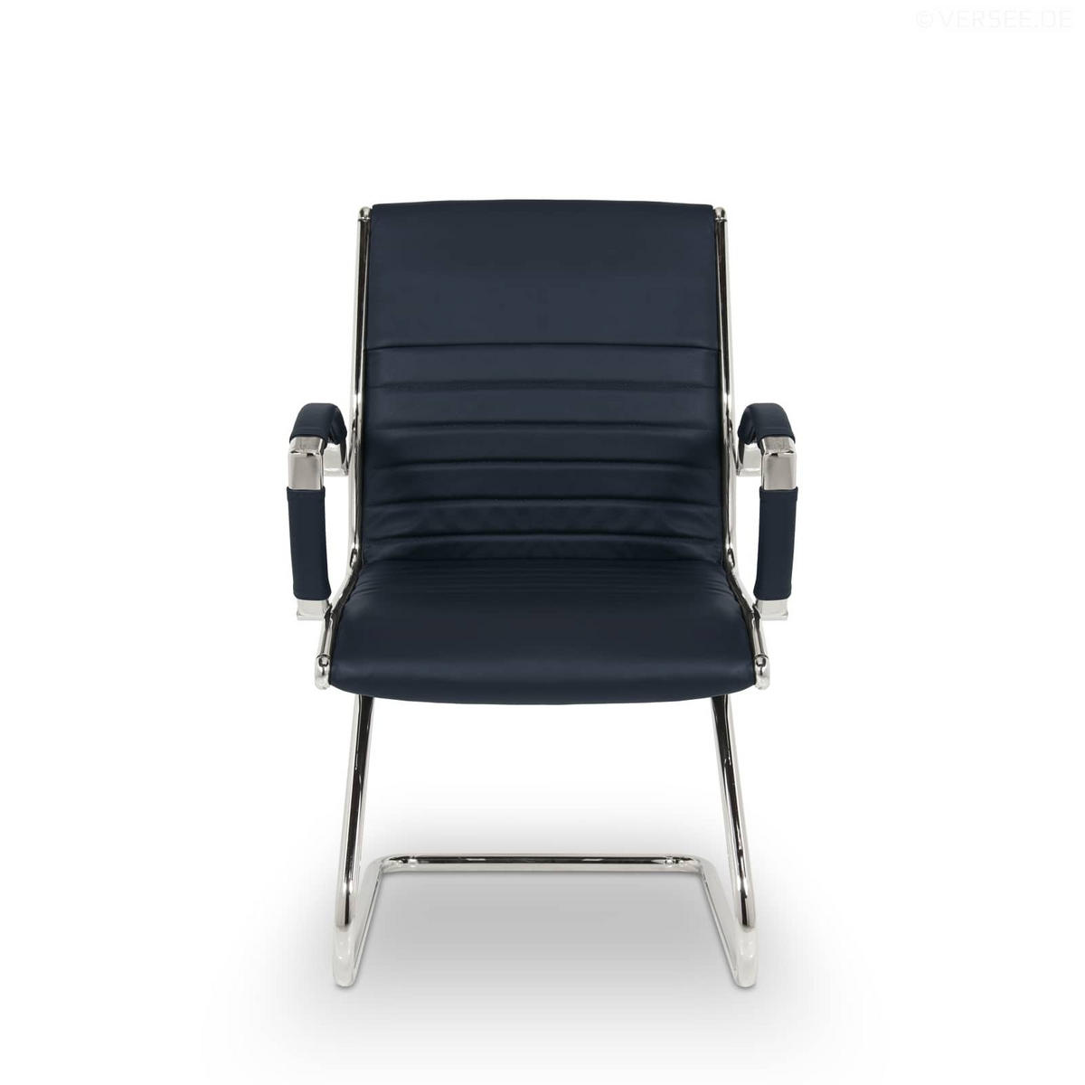 BESUCHERSTUHL Montreal Echtleder Dunkelblau – ergonomisch, 150 kg belastbar - Dunkelblau, Leder/Metall (60/95/60cm) - Versee