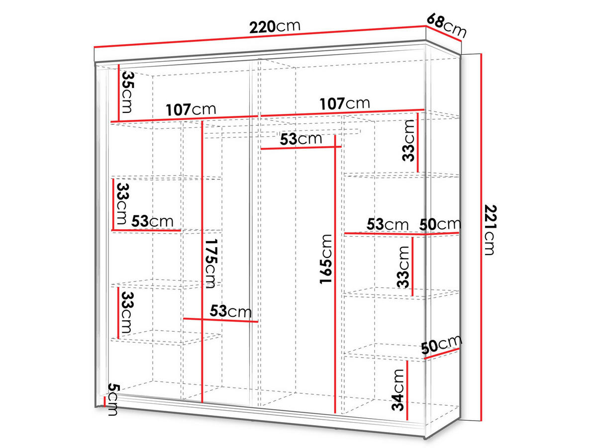 SCHWEBETÜRENSCHRANK 2D Enna EN-01 - Sandfarben/Schwarz, Holzwerkstoff/Kunststoff (220/221/68cm) - MIRJAN24