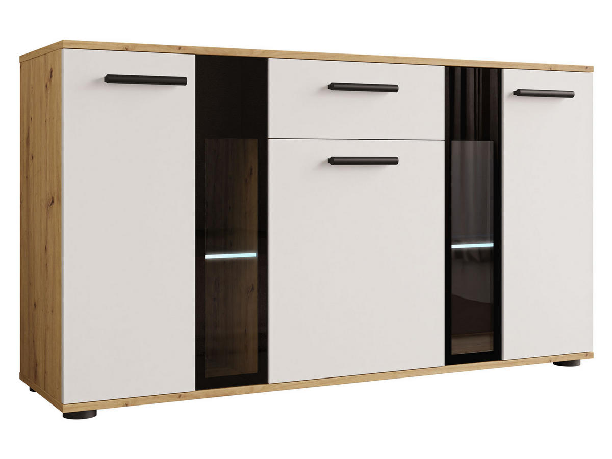 KOMMODE Salsa mit blauer LED Beleuchtung - Schwarz/Eiche Artisan, Holzwerkstoff (141/80/41cm) - MIRJAN24