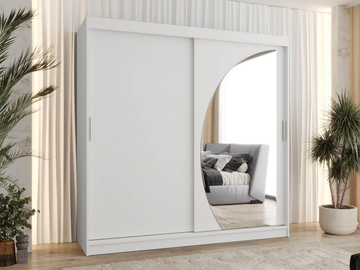 SCHWEBETÜRENSCHRANK Wika 200 cm mit Schubladen - Silberfarben/Weiß, Holzwerkstoff/Kunststoff (200/200/62cm) - MIRJAN24