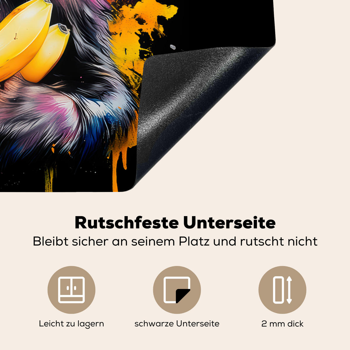 HERDABDECKPLATTE Affe - Graffiti - Farbenfroh - Bananen - Modern Herdabdeckung Induktionsfeld 75x52 cm - Gelb, Kunststoff (75/52/0.2cm) - MuchoWow