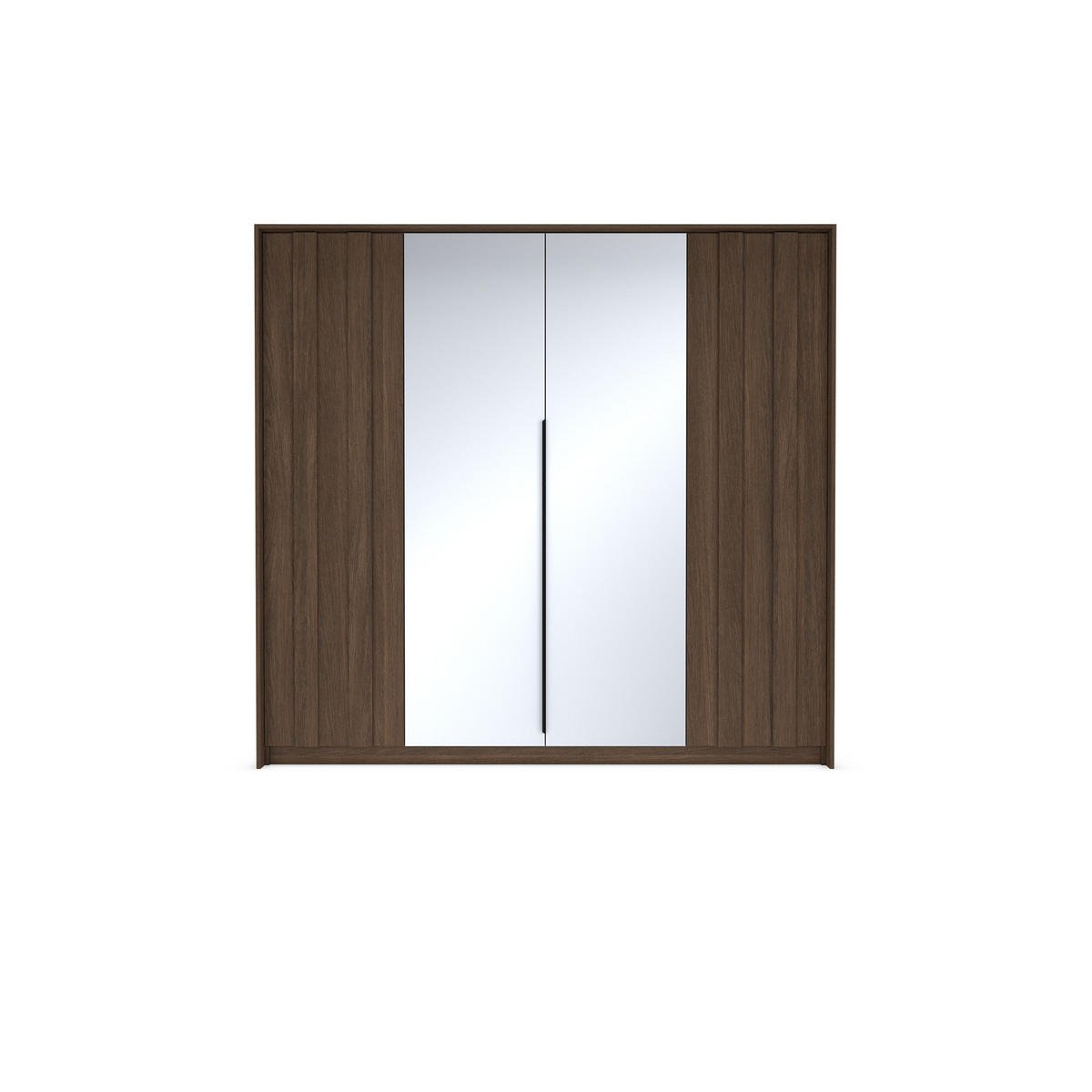 KLEIDERSCHRANK LUPO 223 cm Eiche Dunin - mit 4 Türen, Spiegel und LED-Beleuchtung - Eichefarben/Schwarz, Holz/Holzwerkstoff (223/210/60cm) - Ravio