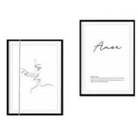 POSTER Set Mit 2 Kuss Liebe A4 Schwarzer Rahmen - Schwarz, Papier (29.7/5/21cm) - Nacnic