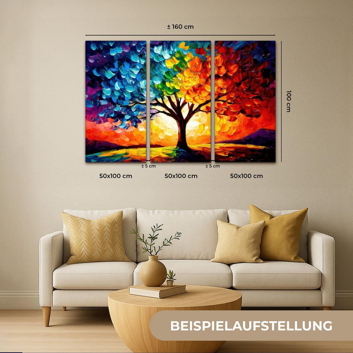 OBRAZ NA PLÁTNĚ 3dílná sada Strom - barevný - vzhled barvy - abstraktní 150x100 cm - různobarevná, textil (150/100cm) - MuchoWow