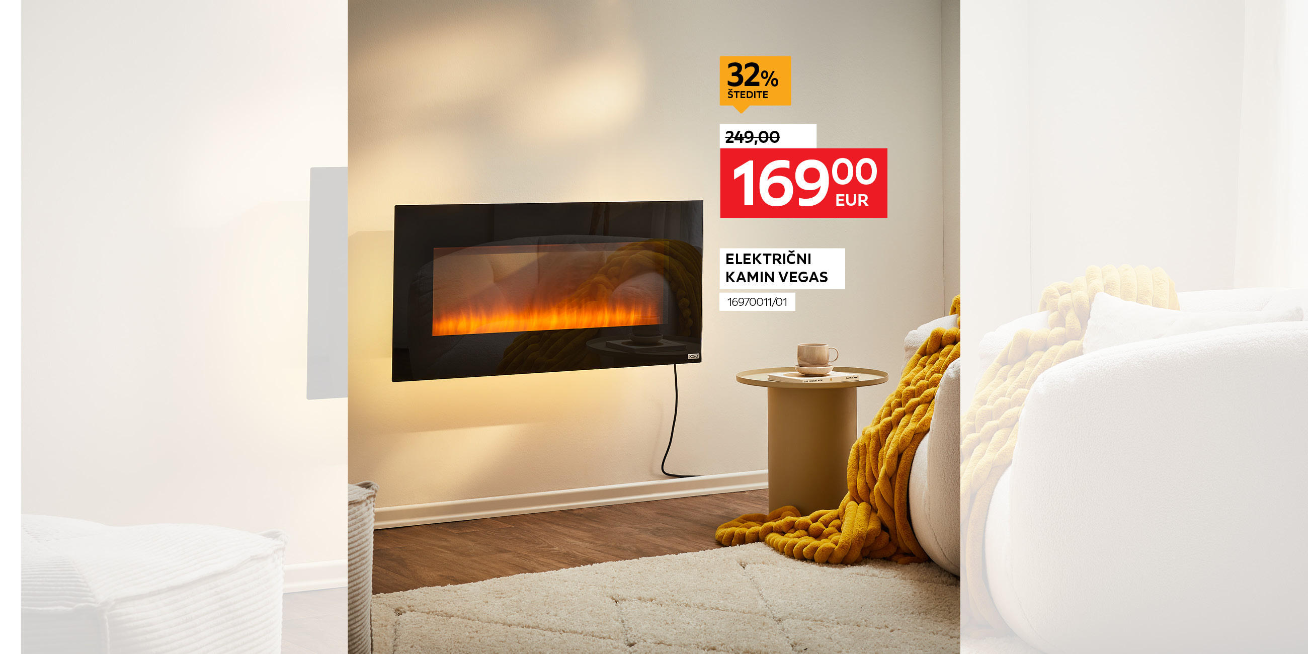 električni kamin Vegas 1697001101 umjesto 249,00 € nova cijena 169,00 € - štedite 32%