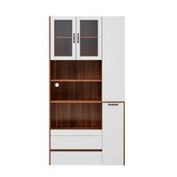 HIGHBOARD 100/40/200 cm mit Auszugsablage, Riffelglas und 2 Schubladen aus MDF, Weiß/Nussbaum - Weiß/Braun, Holzwerkstoff (100/200/40cm) - Redom