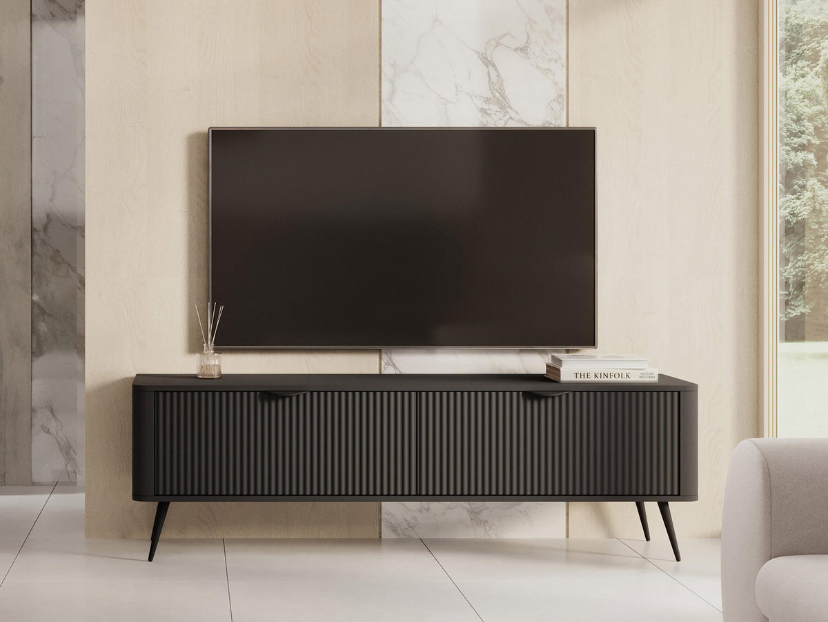 TV-ELEMENT Lante 2D - Dunkelgrau/Schwarz, Holzwerkstoff/Metall (164/52/38cm) - MIRJAN24