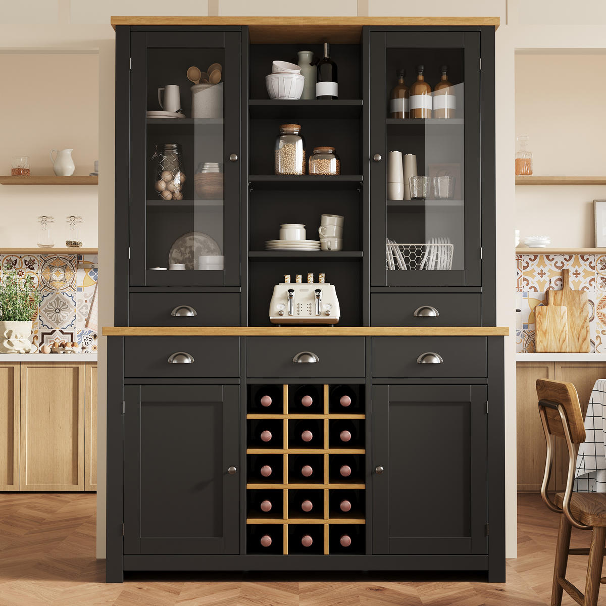 BUFFETSCHRANK Soft-Close Schwarz 120/40/185 cm - Schwarz, Holz (120/185/40cm) - PANGIVO