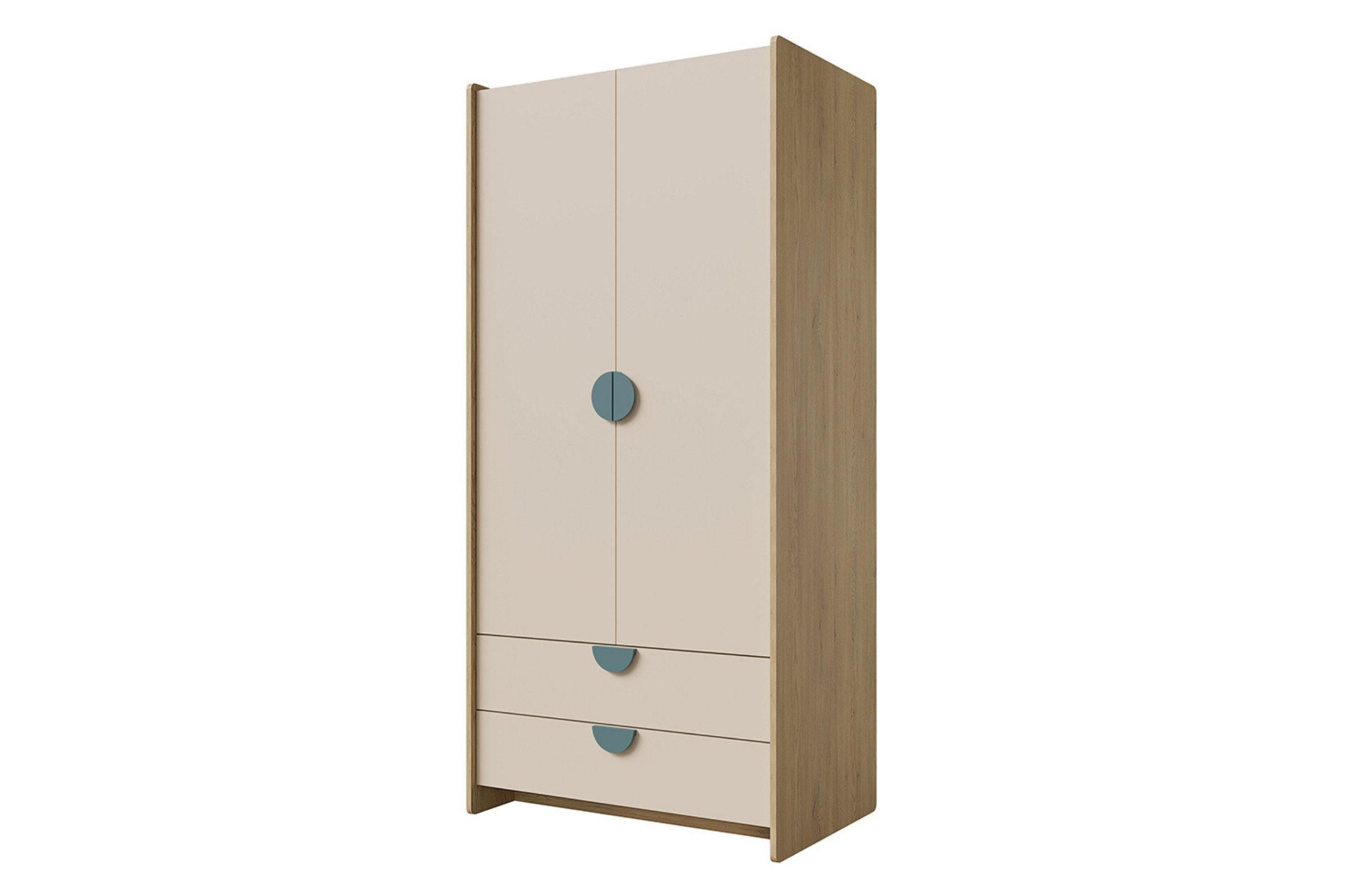 KINDERKLEIDERSCHRNAK LEXO 02 83/198/60 cm in Eiche Cremona/Macadamia/Meeresblau - Blau/Eichefarben, Holzwerkstoff (83/198/60cm) - Deine Möbel 24