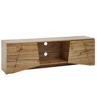 LOWBOARD Eiche-Dekor Modern Stil für 70-Zoll Fernseher mit Glasablage - Braun, Holz (160/50/40cm) - KADIMA DESIGN