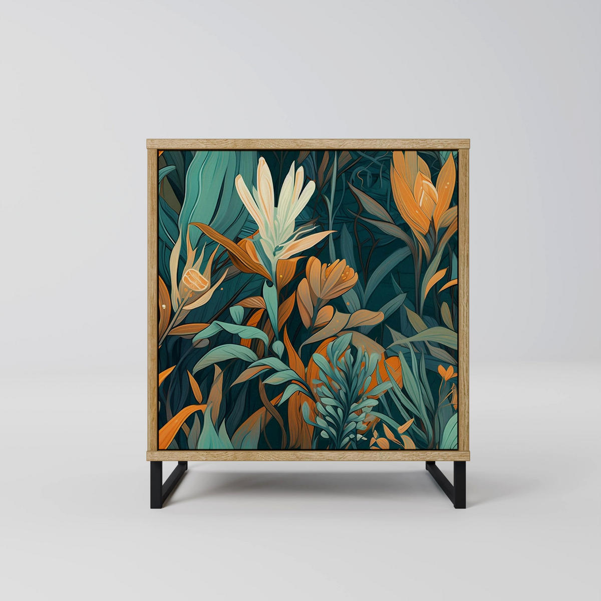 SIDEBOARD FLORAL SERENITY, Eichefarben, 57,5x42x77,5 cm, Schräge Buchenholzfüße - Eichefarben/Buchefarben, Holzwerkstoff/Buchenholz (57.5/77.5/42cm) - SpaceRebels