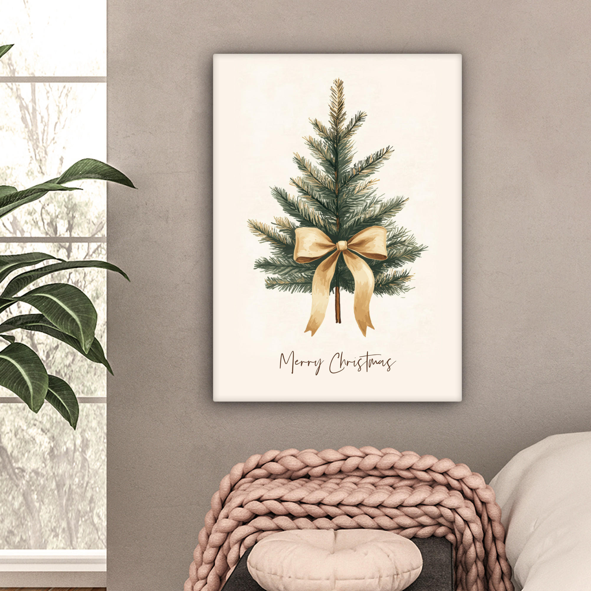 LEINWANDBILD Weihnachtsbaum - Weihnachten - Frohe Weihnachten - Beige 60x80 cm - Sandfarben, Textil (60/80cm) - MuchoWow