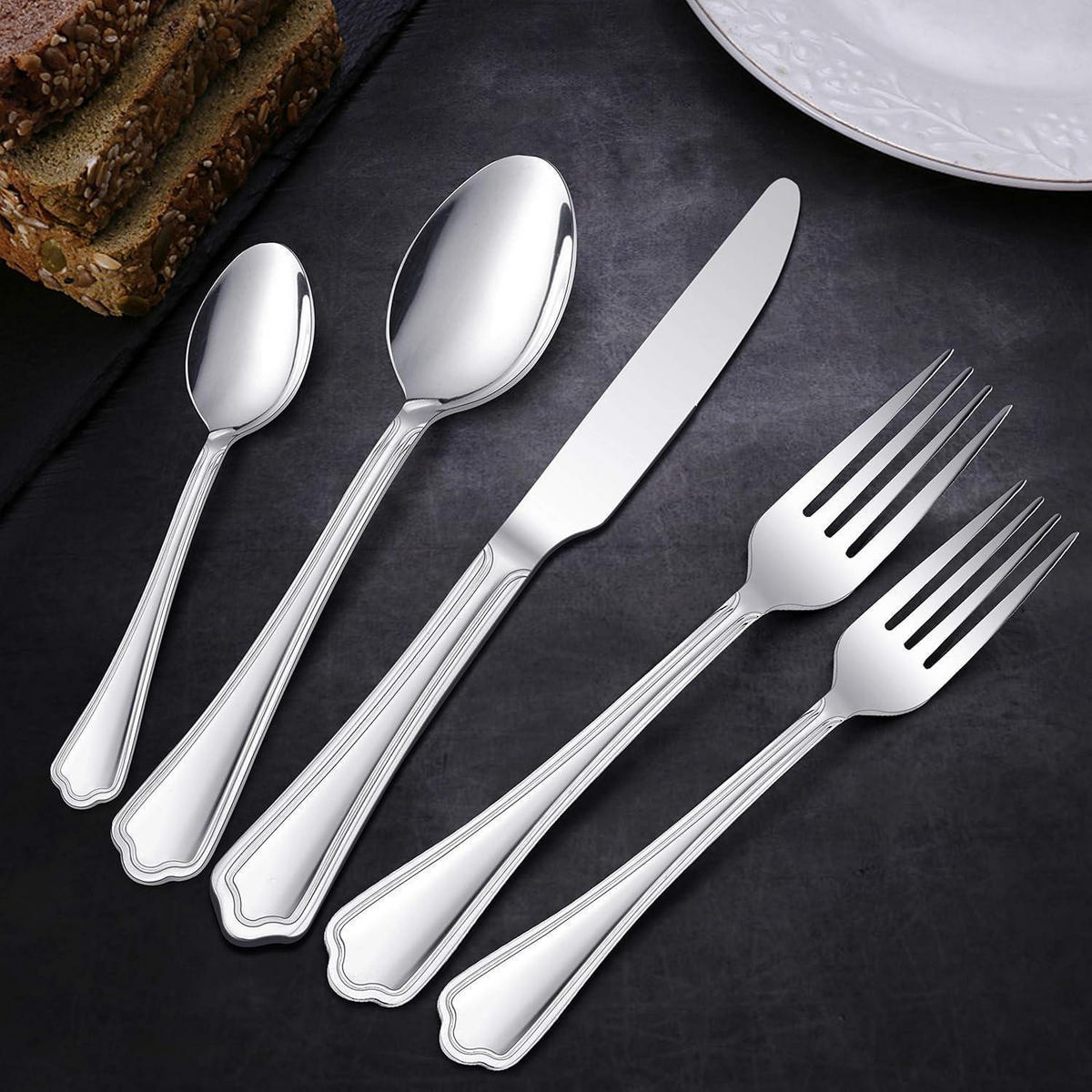 BESTECKSET 30-teilig für 6 Personen Edelstahl poliert - Silberfarben, Metall