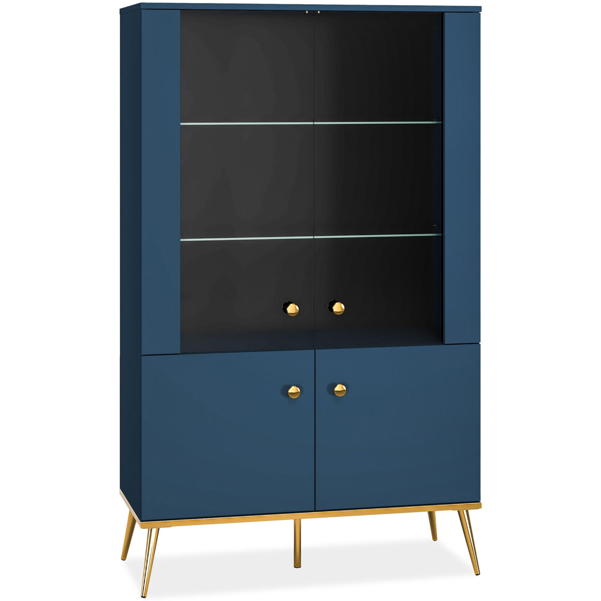 VITRINENSCHRANK ARICIA mit Glaseinlegeböden, Marineblau - Blau, Holz (92/152/40cm) - KONSIMO®