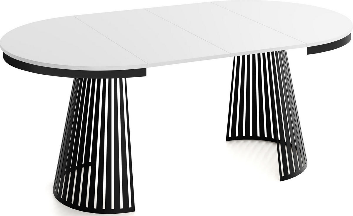 ESSTISCH Naro rund ausziehbar mit Schwarzem Lamellen-Metallgestell, Weiß 120-200/120/76 cm - Schwarz/Weiß, Holzwerkstoff/Metall (120/120/76cm) - WFL GROUP