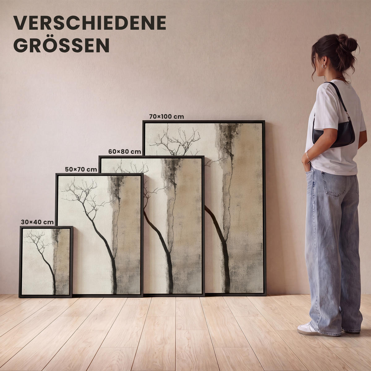 LEINWAND Bilder mit Rahmen - Wabi sabi - Pflanze - Beige - 60x80 - Taupe, Textil (60/80cm) - MuchoWow