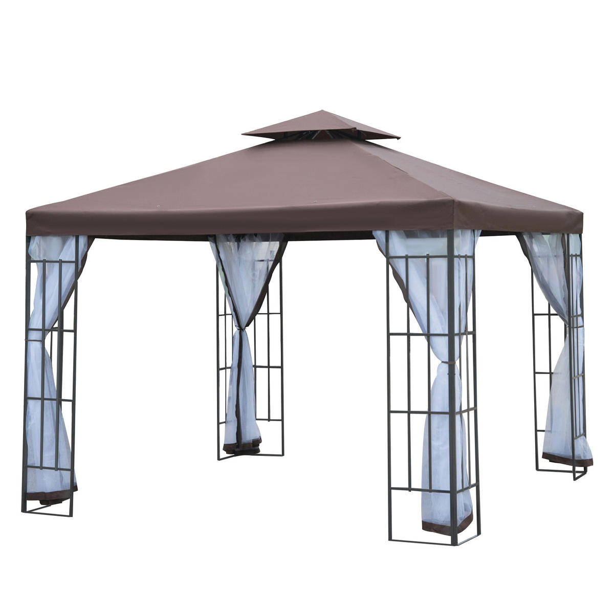 PAVILLON Gartenpavillon mit Moskitonetze Seitenwände, Partyzelt mit Doppeldach, Gartenzelt Festzelt 2,97x2,97m - Multicolor, Metall (297/270/297cm)