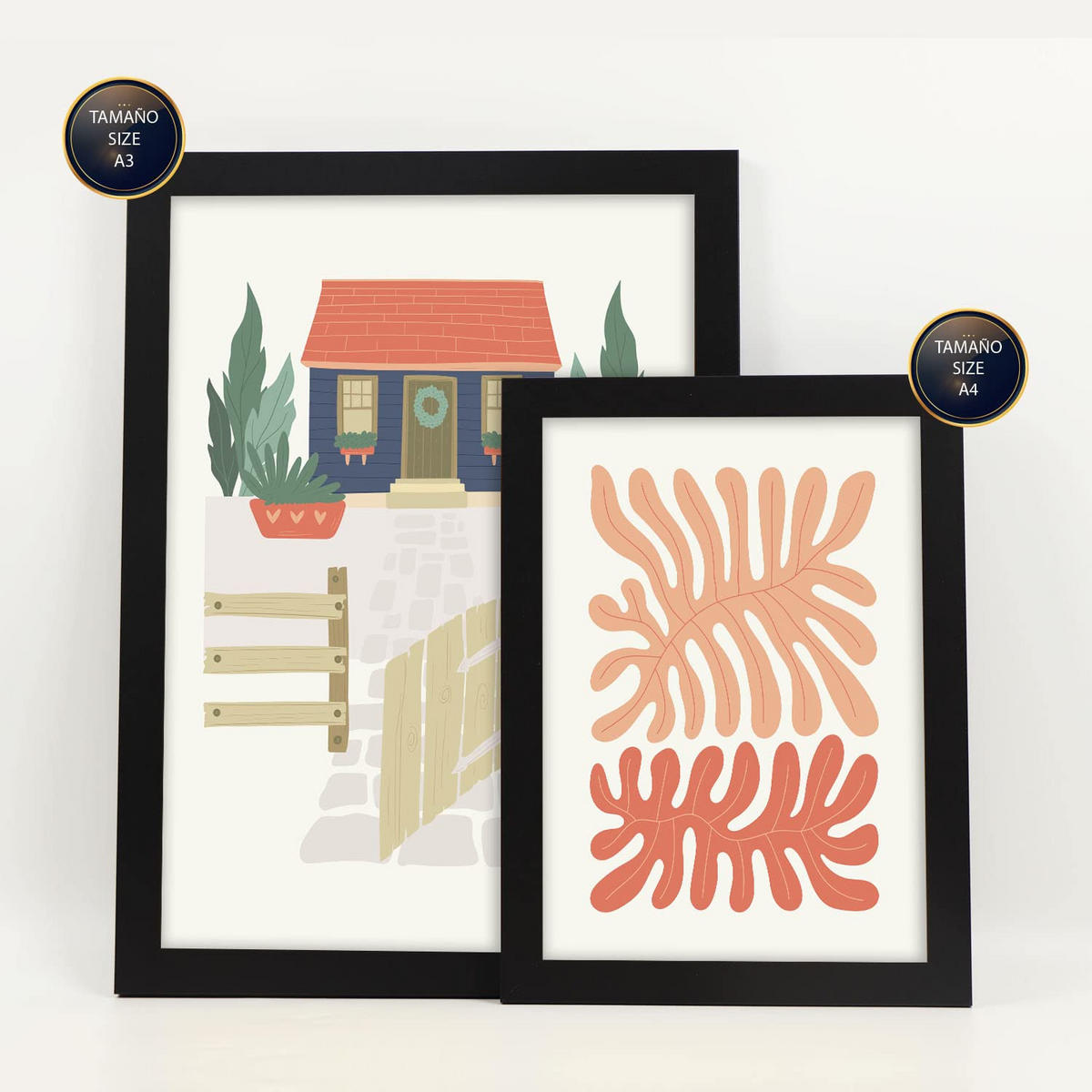 POSTER Set Mit 6 Minimalistischen In Leuchtenden Farben Strandhaus Drucke Von Landschaften Und Natur Für Innenarchitektur A3 & A4 Schwarzer Rahmen - Schwarz, Papier (29/3cm) - Nacnic