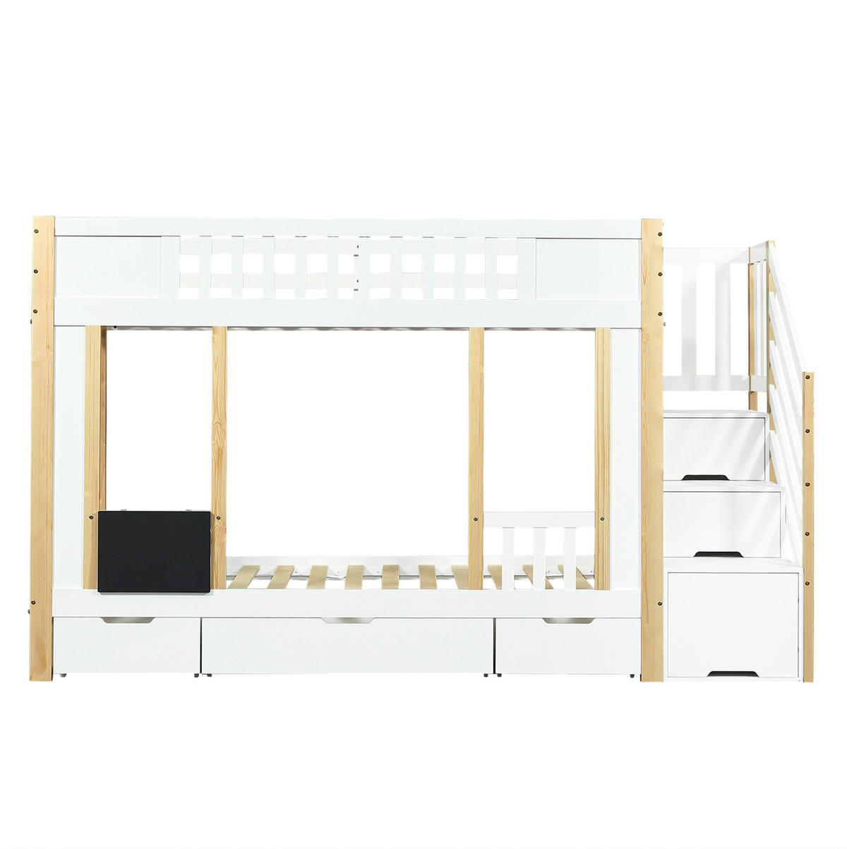 ETAGENBETT 90/200 cm aus Kiefer und MDF mit Treppenschrank und 3 Schubladen Weiß/Natur - Weiß, Holzwerkstoff (90/200cm) - Modenvie
