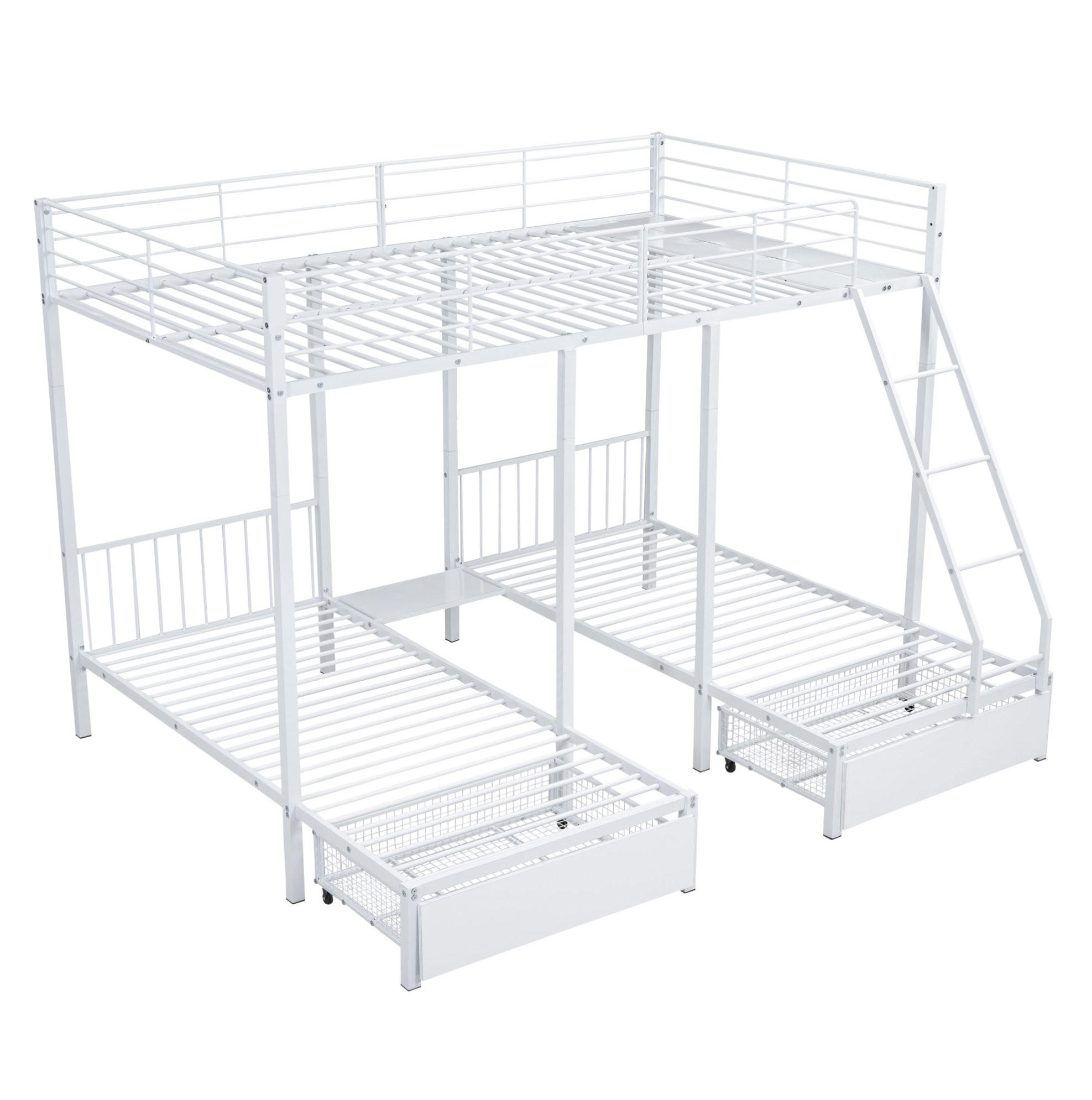 ETAGENBETT 140/200 & 90/200 cm aus Metall mit Schubladen in Weiß - Weiß, Metall (140/200cm) - BEAOK