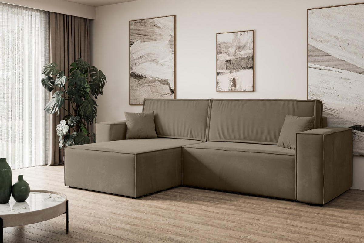 ECKSOFA mit Schlaffunktion und Bettkasten CELTIC-XL - 277x143x83 cm Braun Velours - Schwarz/Braun, Holzwerkstoff/Kunststoff (277/143cm) - ALTDECOR