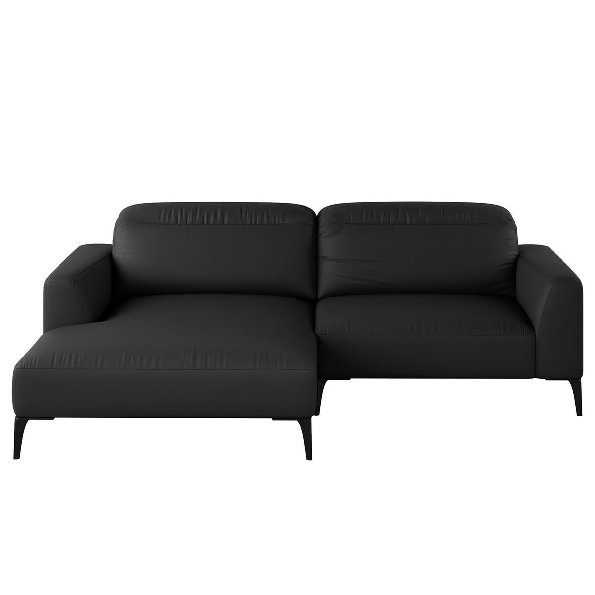 1,5-SITZER ECKSOFA mit Longchair - Schwarz, Leder/Metall (232/180cm) - home24