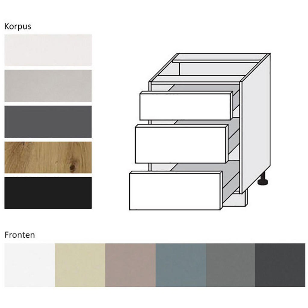 Thumbnail - Feldmann-Wohnen Schubladenunterschrank, Beige, Grau, Holz, 3 Schubladen, Rechteckig, 60x82x50 cm, Küchen, Küchenmöbel, K...