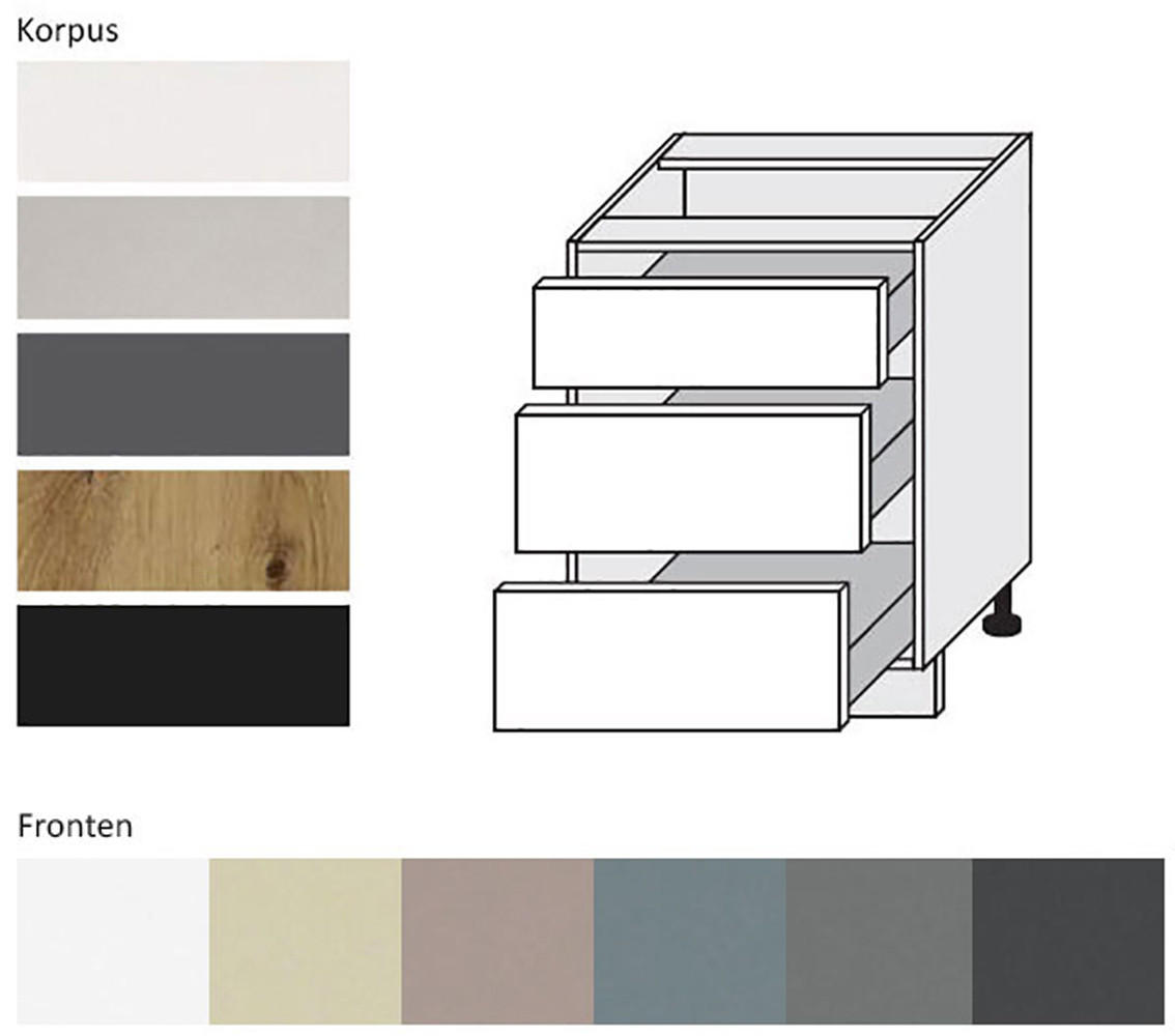 Thumbnail - Feldmann-Wohnen Schubladenunterschrank, Graphit, Grau, Holz, 3 Schubladen, Rechteckig, 60x82x50 cm, Küchen, Küchenmöbel,...
