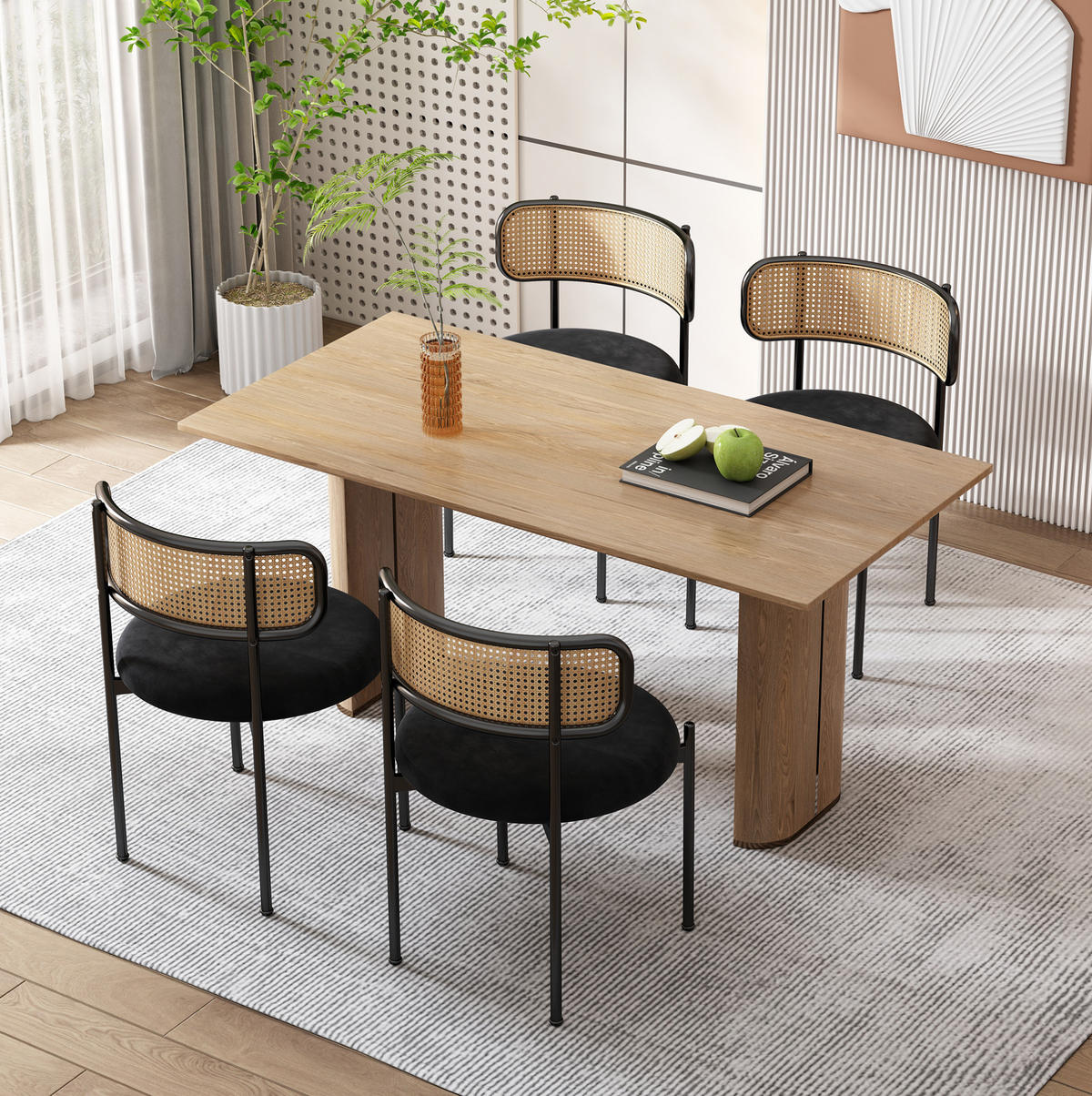 ESSZIMMERSTUHL 2er-Set Samt mit Rattan-Rückenlehne Schwarz - Schwarz, Metall (40/75/45cm) - Meubliv