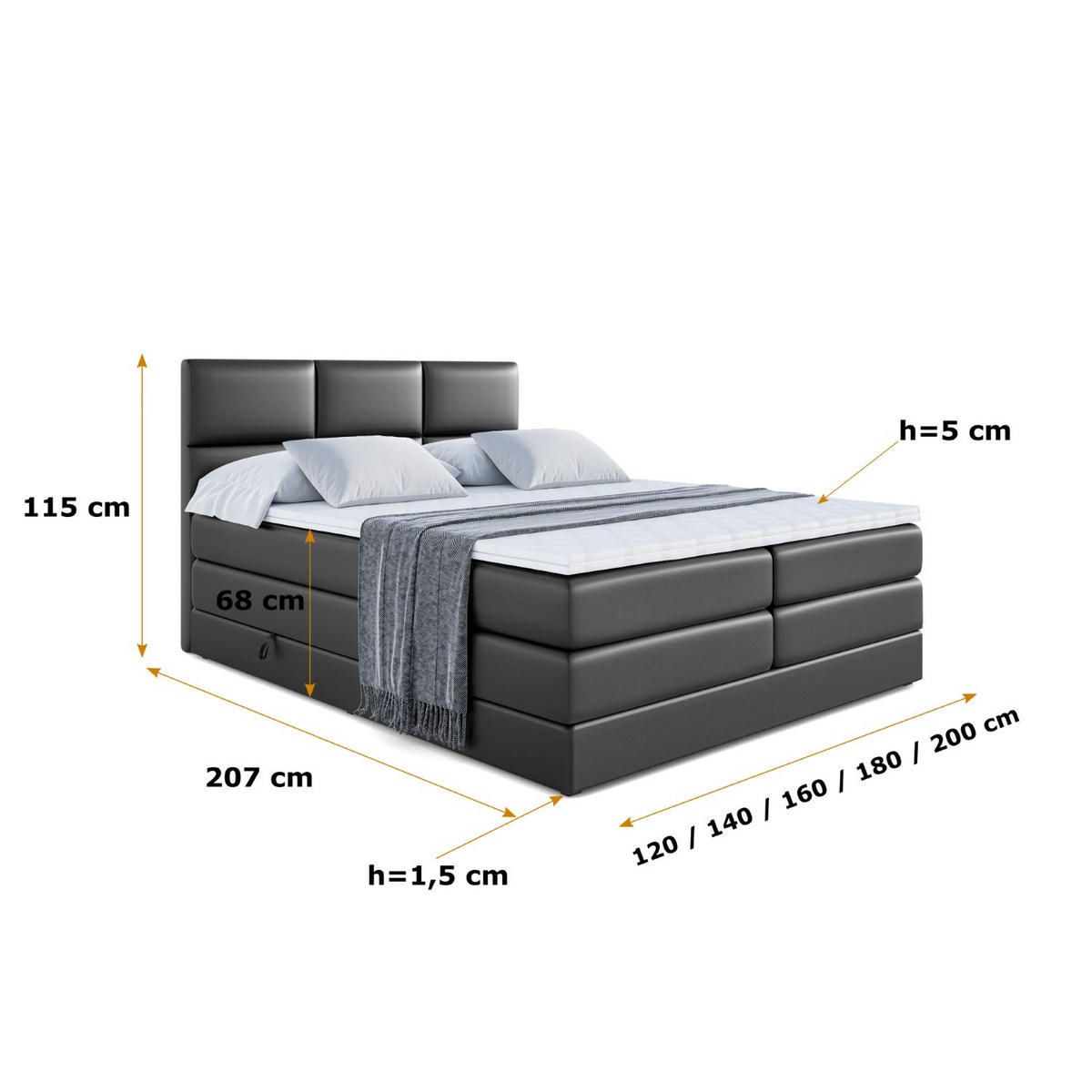 BOXSPRINGBETT OHIO KING - 180x200 - H3/H4 - Schwarz Hochglanz - Schwarz Hochglanz, Holzwerkstoff (180/200cm) - ALTDECOR