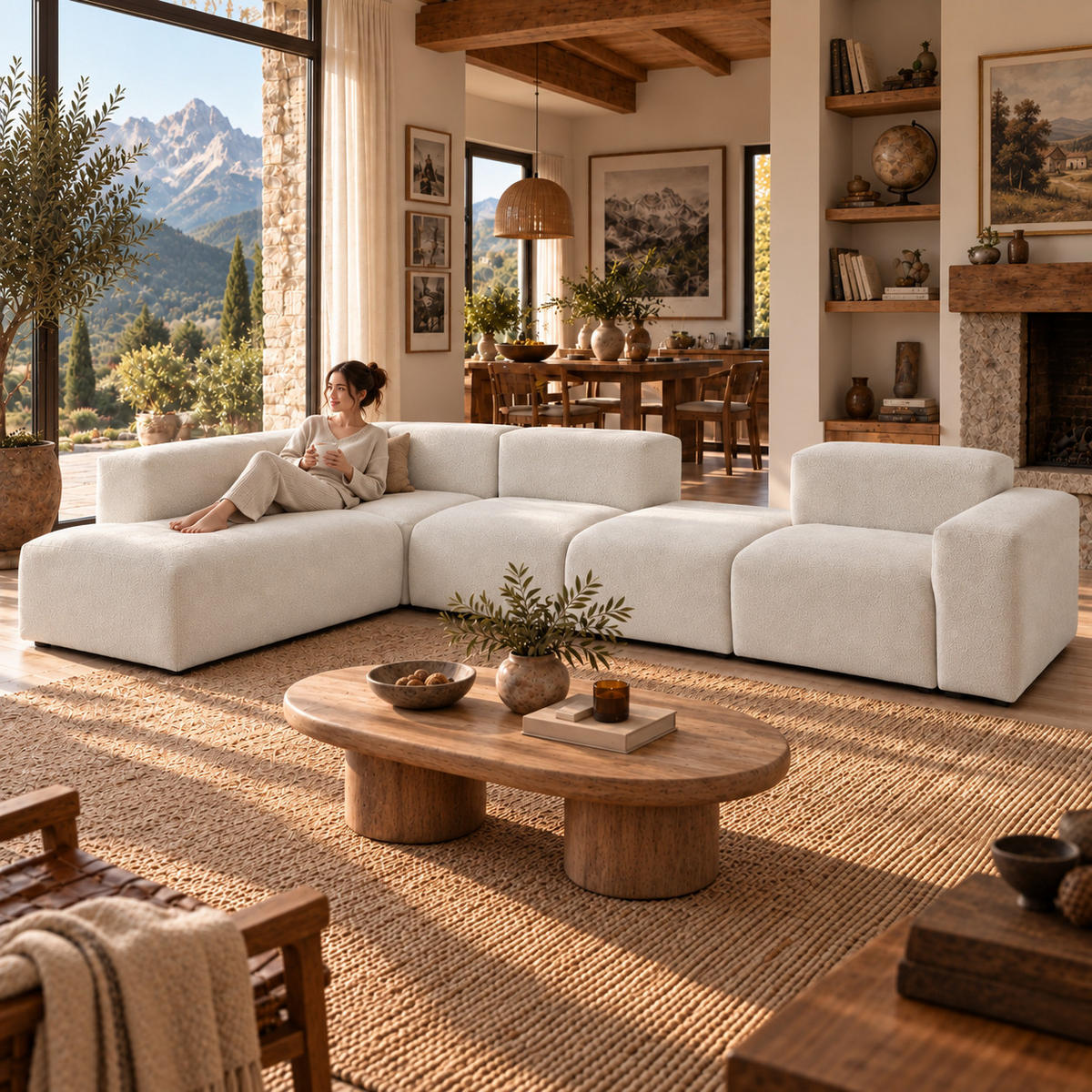 5-SITZER modulares Ecksofa HEAVEN SET 5 Links, Breite 380 cm Webstoff Weiß - Schwarz/Weiß, Holz/Kunststoff (380/245cm) - Muffo