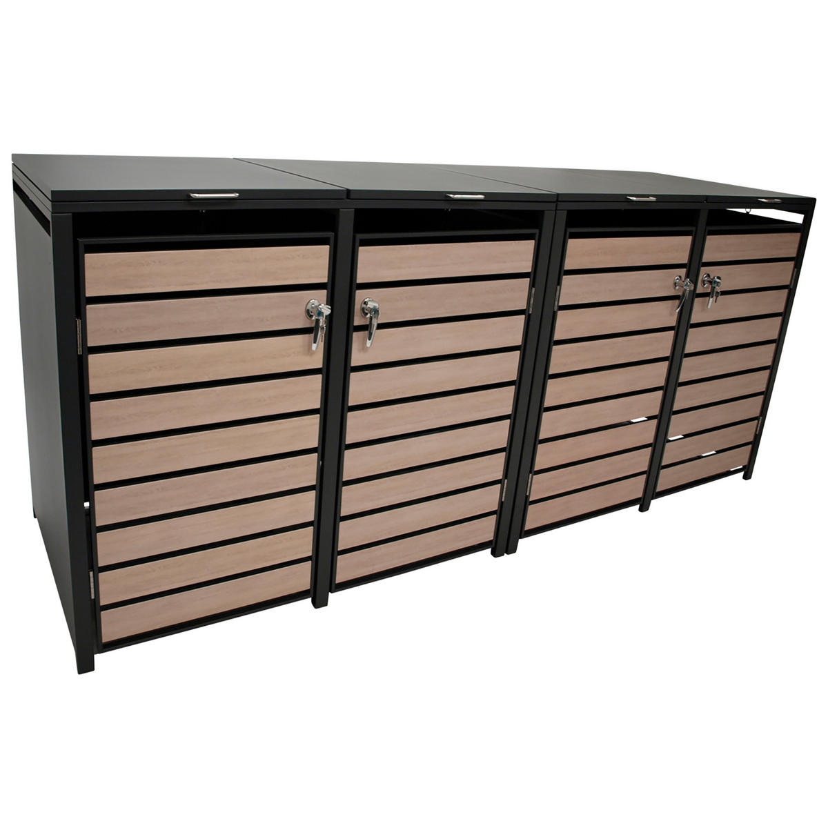 MÜLLTONNENVERKLEIDUNG Liverpool - Mülltonnenbox für 4 - in Holzoptik - , Stahl pulverbeschichtet verzinkt, anthrazit - Grau, Metall (264/116/80cm) - TPFGarden