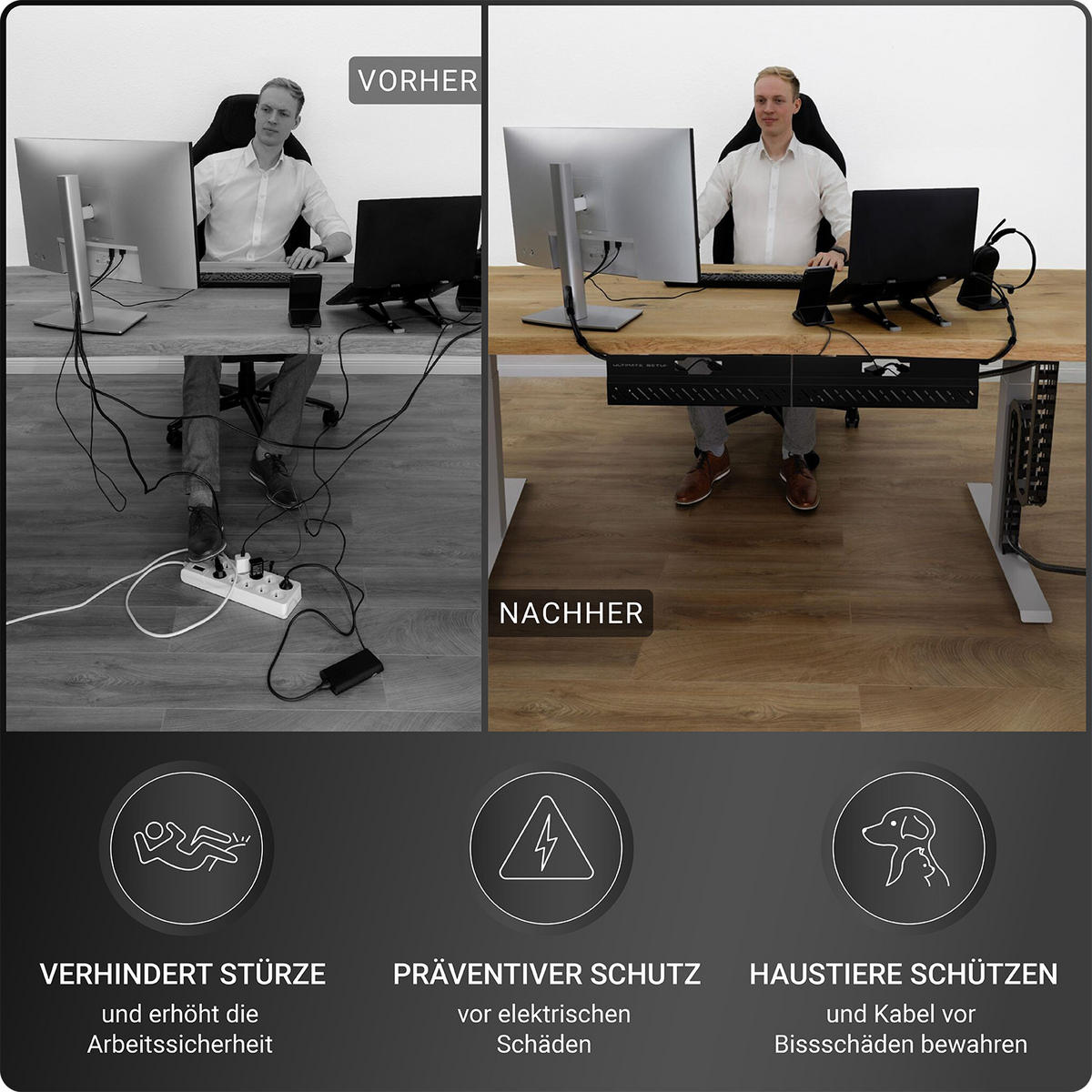 KABELFÜHRUNG Schreibtisch - Kabelmanagement - Schwarz - Schwarz, Kunststoff (133/5/2.7cm) - Ultimate Setup