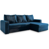 ECKSOFA CARL Blau Plüsch-Stoff mit Schlaffunktion - Blau, Holz (236/150cm) - MASSENO