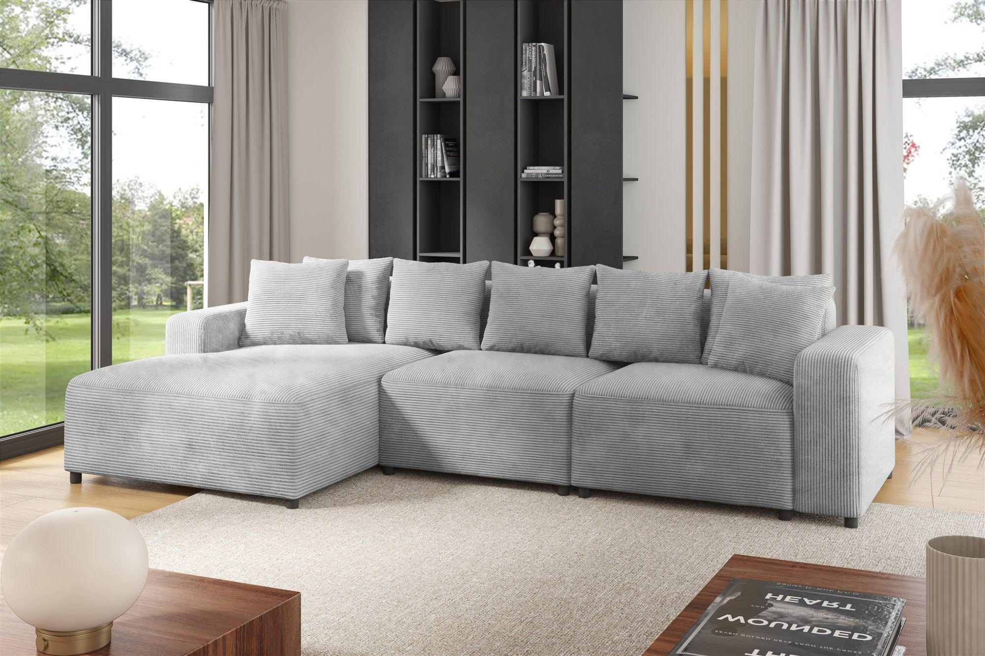 Thumbnail - Fun Möbel Ecksofa, Hellgrau, Textil, Ottomane links, 331x165 cm, Wohnzimmer, Sofas & Couches, Wohnlandschaften, Ecksofas