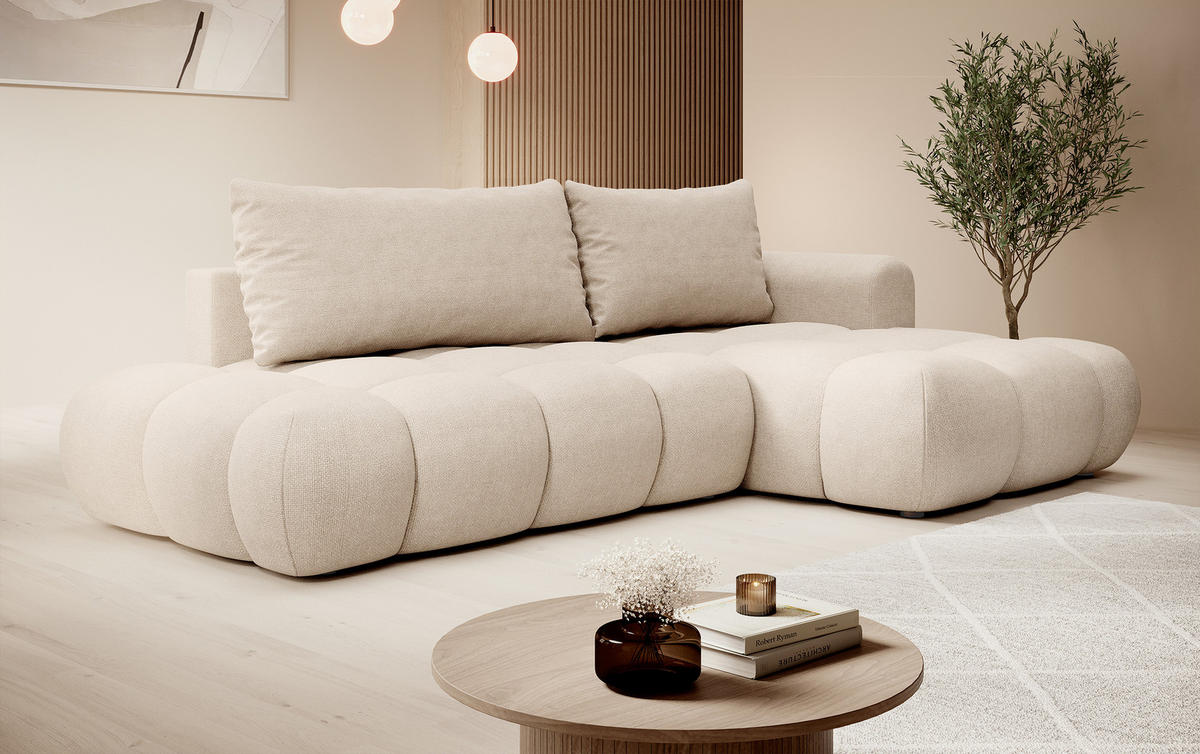 ECKSOFA Ombo Beige Chenille 280 cm - Beige/Schwarz, Kunststoff/Textil (284/167cm) - Selsey