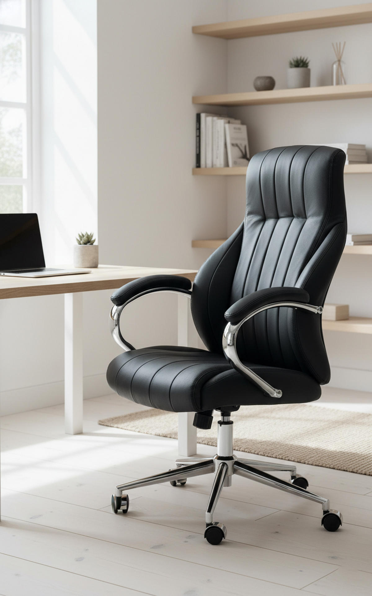 BÜROSTUHL Valyx Echtleder schwarz - Chromfarben/Schwarz, Leder/Metall (73/130/76cm) - TPFLiving