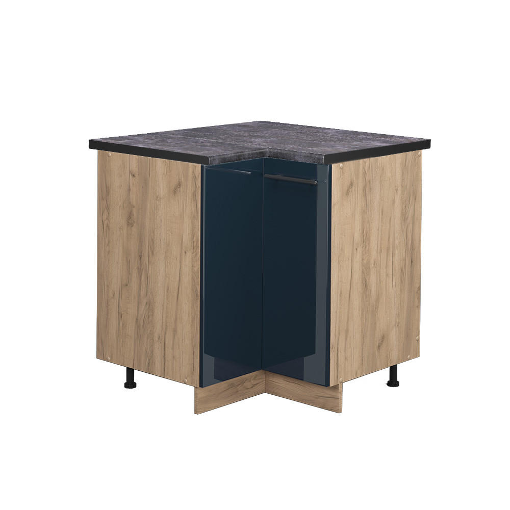 ECKUNTERSCHRANK Fame-Line Dunkelblau Hochglanz 80.5 cm, AP Anthrazit - Eiche Wotan/Dunkelblau, Holzwerkstoff (80.5/82/60cm) - Vicco