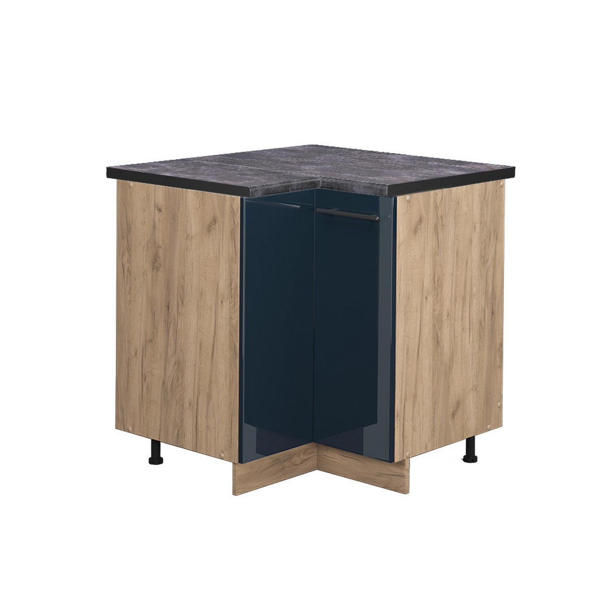 ECKUNTERSCHRANK Fame-Line Dunkelblau Hochglanz 80.5 cm, AP Anthrazit - Honigeiche/Eiche Wotan, Holzwerkstoff (80.5/82/60cm) - Vicco