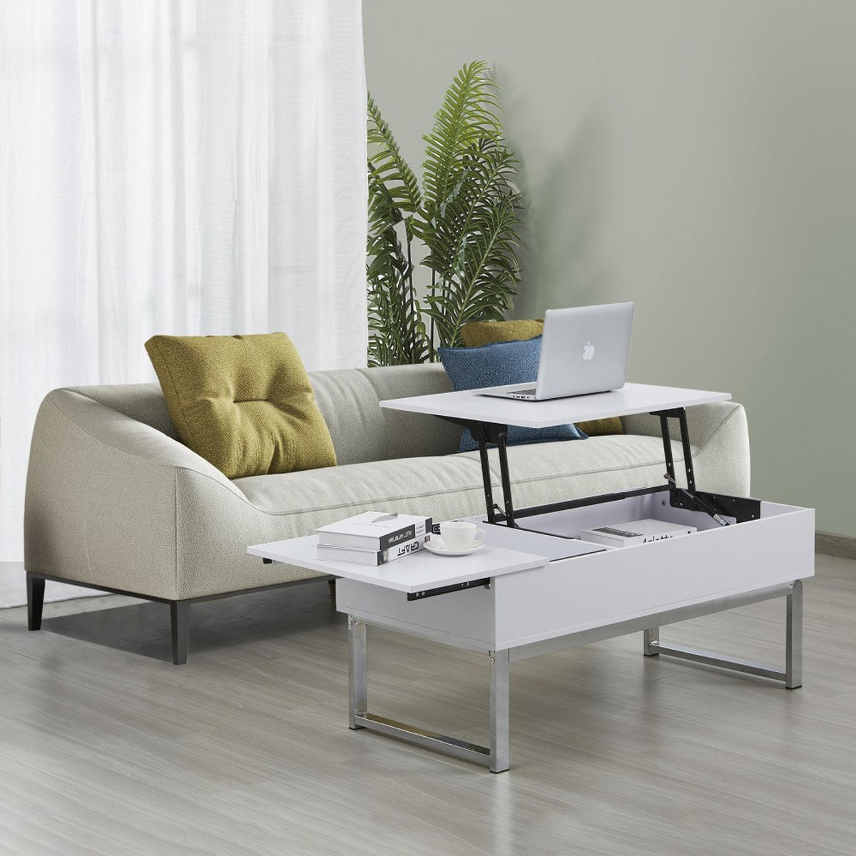 COUCHTISCH FLOWER/ 110x55cm - Weiß und verchromtes Metall - Weiß, Holzwerkstoff (100/64/63cm) - Weber Industries