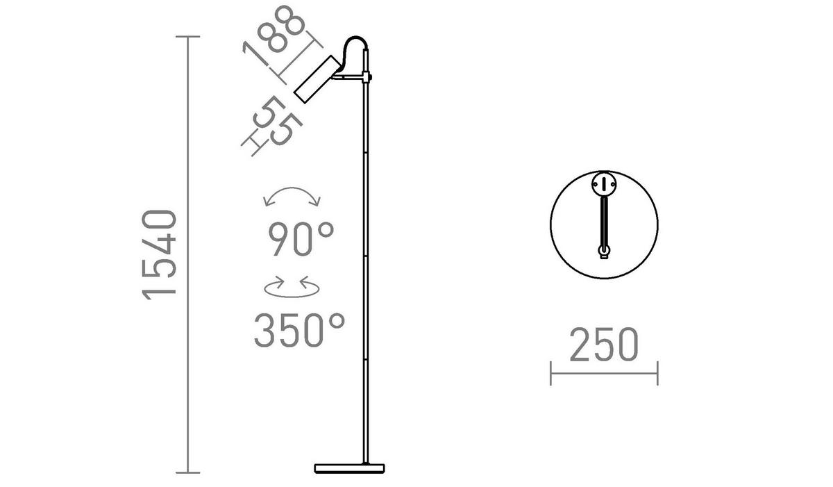 STEHLEUCHTE VARIA Schwarz Messing 9 W - Schwarz, Metall (25/25/154cm) - Rendl