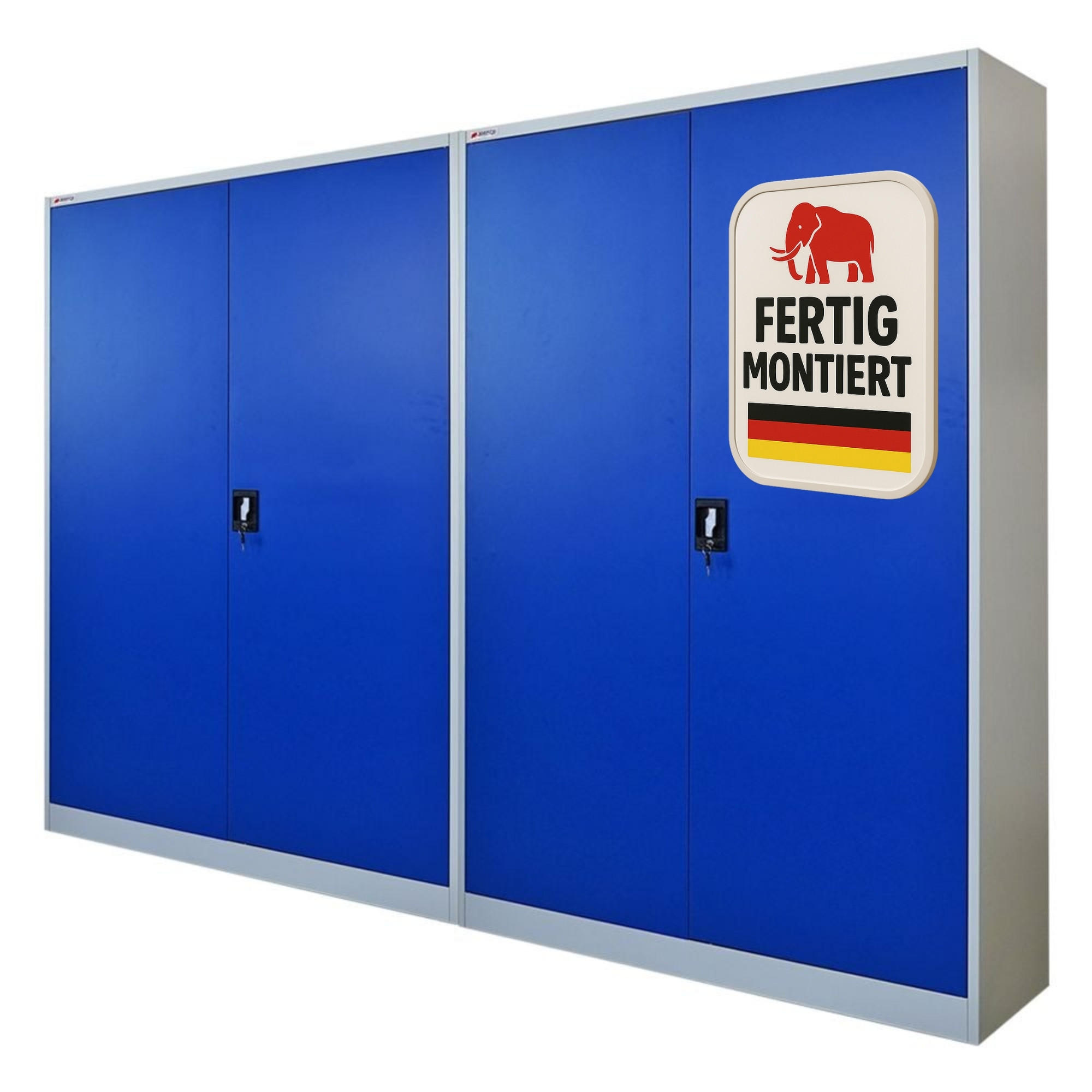 FLÜGELTÜRENSCHRANK Elephant 2er Set Stahl komplett montiert 180x120x40cm Blau/Lichtgrau - Blau/Schwarz, Metall (240/180/40cm) - PROREGAL