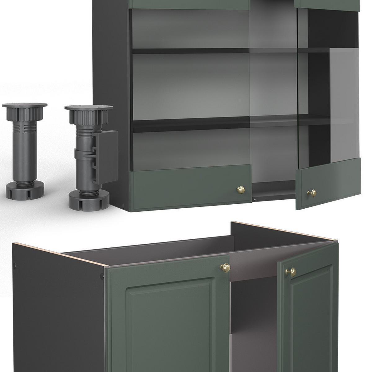 KÜCHENZEILE Fame-Line Grün-Gold Landhaus/Anthrazit 240 cm ohne AP - Anthrazit/Grün, Holzwerkstoff (240/81.6/46cm) - Vicco
